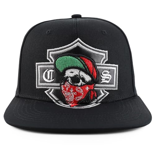 Trendy Apparel Shop Chicano Skull with Bandana Embroidered Flatbill Snapback Cap