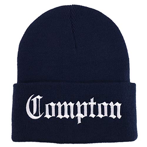 Trendy Apparel Shop Compton Old English Font Embroidered Long Cuff Beanie
