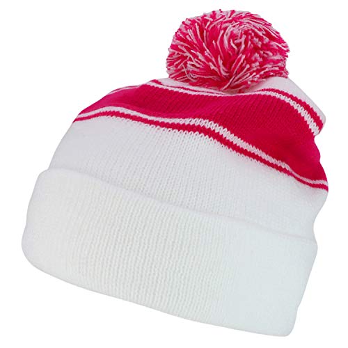 Trendy Apparel Shop Two Tone Pom Striped Winter Cuff Long Beanie Hat