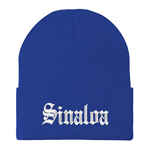 Trendy Apparel Shop Old English Sinaloa White Embroidered Acrylic Knit Beanie Cap