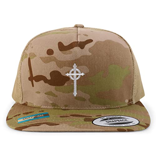 Trendy Apparel Shop Presbyterian Cross Embroidered 5 Panel Flatbill Trucker Cap