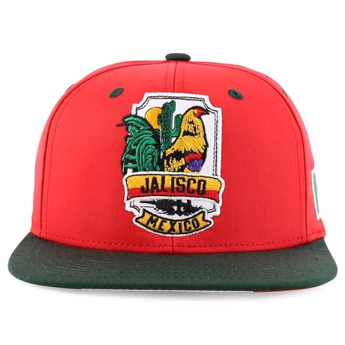 Trendy Apparel Shop Cities of Mexico with Rooster Embroidered Flatbill Snapback Cap