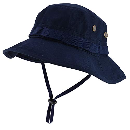 Trendy Apparel Shop Solid Color Outdoor Hunting Boonie with Chin Strip