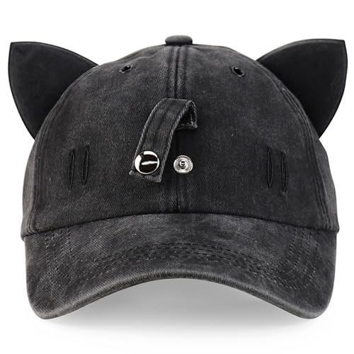 Trendy Apparel Shop Washed Cotton Cat Ear Baseball Cap with Sunglasses Holder