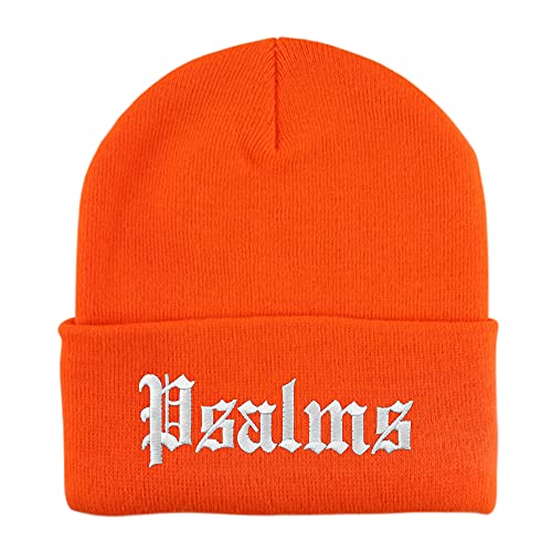 Trendy Apparel Shop Psalms Old English Embroidered Long Cuff Beanie