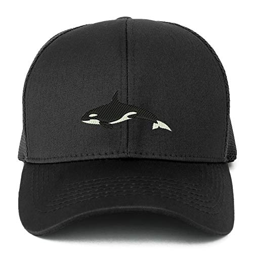 Trendy Apparel Shop XXL Orca Killer Whale Embroidered Structured Trucker Mesh Cap