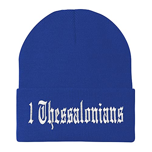 Trendy Apparel Shop 1 Thessalonians Old English Embroidered Long Cuff Beanie