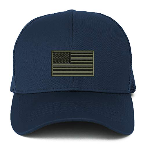 Trendy Apparel Shop XXL USA Olive Flag Embroidered Structured Trucker Mesh Cap