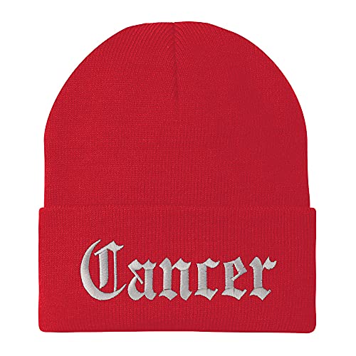 Trendy Apparel Shop Cancer Old English Embroidered Long Cuff Beanie