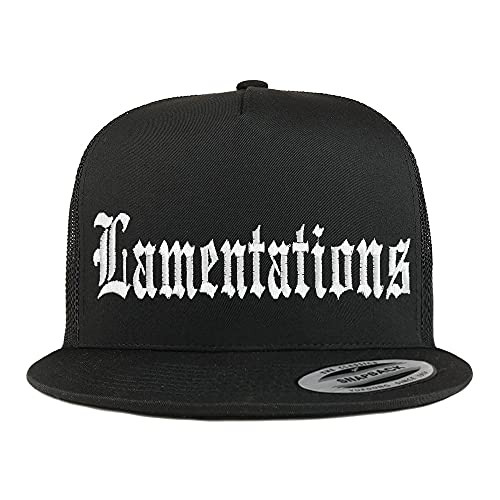 Trendy Apparel Shop Lamentations Old English 5 Panel Flatbill Trucker Cap