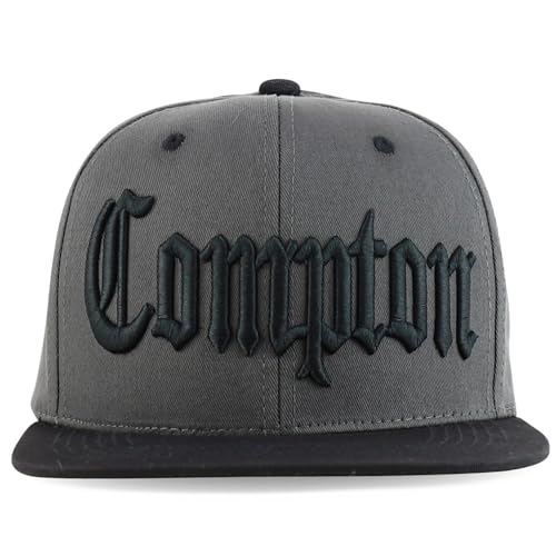 Trendy Apparel Shop 3D Compton Old English Font Embroidered Flat Bill Snapback Cap