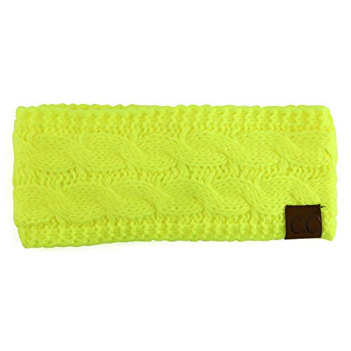 Trendy Apparel Shop Neon Color Cable Knit Headwrap with Fleece Lining
