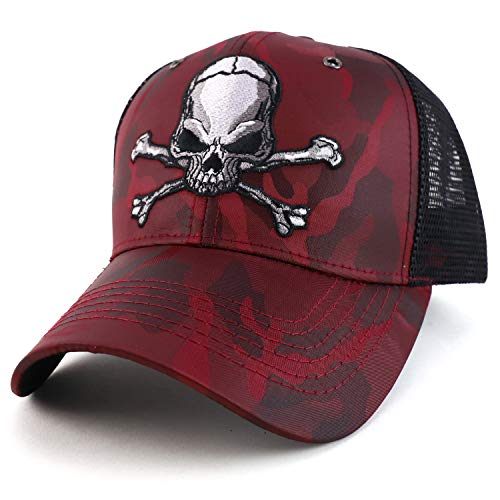 Trendy Apparel Shop Skull Trucker Nyon Camo Trucker Mesh Baseball Cap