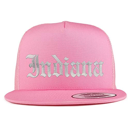 Trendy Apparel Shop Indiana State Old English 5 Panel Flatbill Trucker Mesh Cap