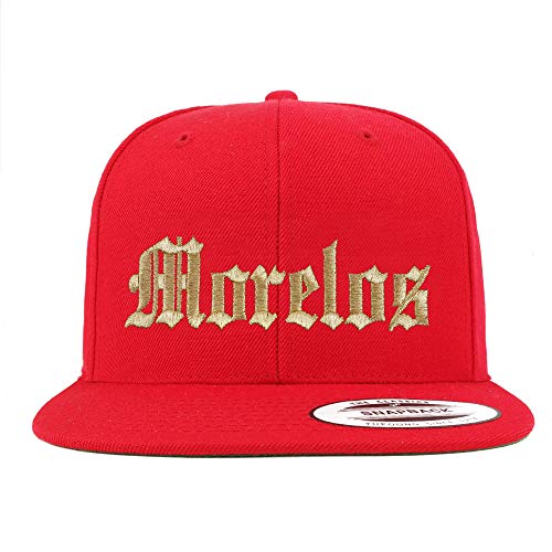 Trendy Apparel Shop Old English Morelos Gold Embroidered Flatbill Snapback Baseball Cap