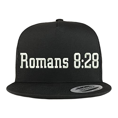 Trendy Apparel Shop Romans 8:28 5 Panel Flatbill Trucker Cap