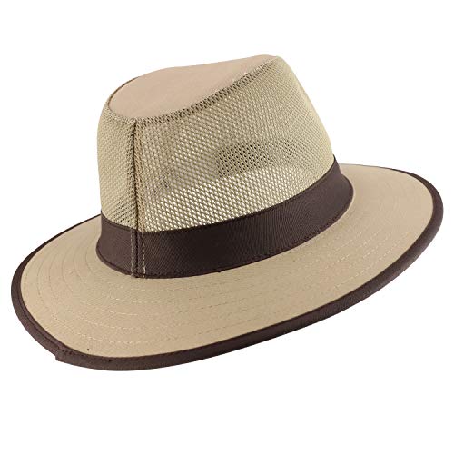 Trendy Apparel Shop Men's Cotton Canvas Mesh Crown Wide Brim Fedora Hat