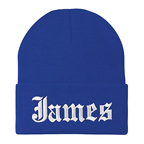 Trendy Apparel Shop James Old English Embroidered Long Cuff Beanie
