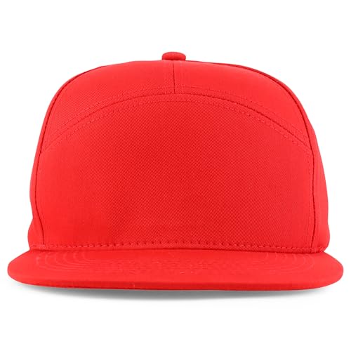Trendy Apparel Shop 7 Panel Cotton Structured Flat Bill Camper Style Snapback Cap