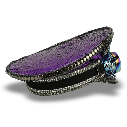 Trendy Apparel Shop Festival Party Sparkly Sequin Rhinestone Captain Hat