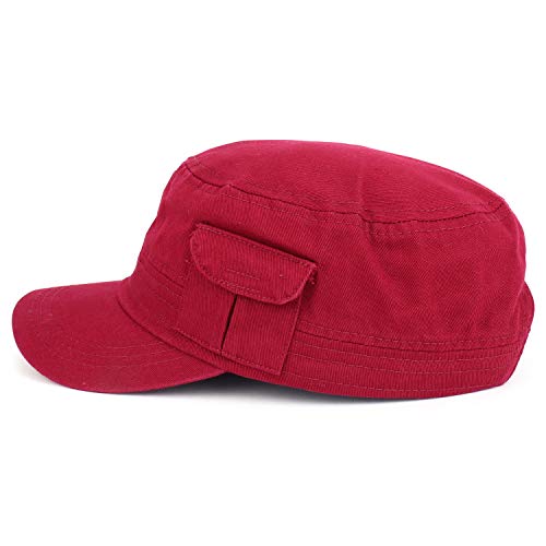 Trendy Apparel Shop Plain Castro Flat Top Style Army Cap with Pocket