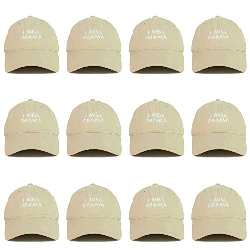 Trendy Apparel Shop I Miss Obama Embroidered Soft Crown 100% Brushed Cotton Cap Multipack Value Deal - 12 Pack - Stone