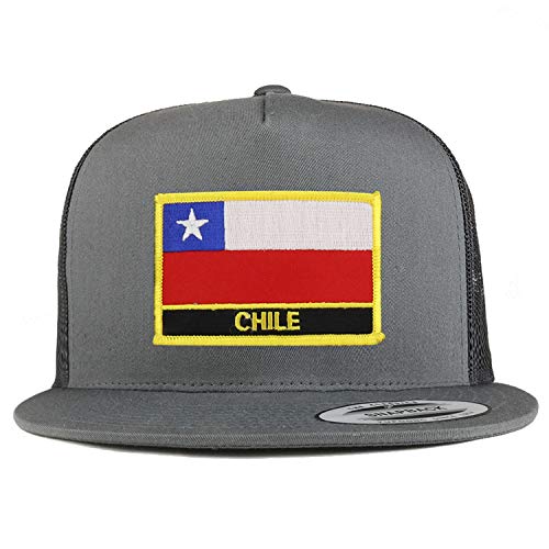 Trendy Apparel Shop Flexfit XXL Chile Flag 5 Panel Flatbill Trucker Mesh Snapback Cap
