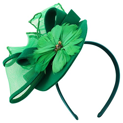 Trendy Apparel Shop Beaded Horsehair Bow Feather Trim Wool Fascinator Headband