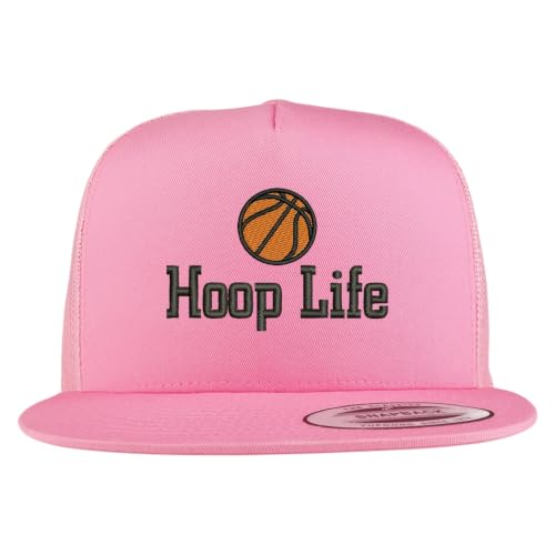 Trendy Apparel Shop Basketball Hoop Life Embroidered 5 Panel Flatbill Trucker Mesh Cap