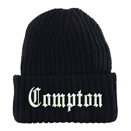 Trendy Apparel Shop Compton City Old English Long Cuffed Thick Ribbed Beanie