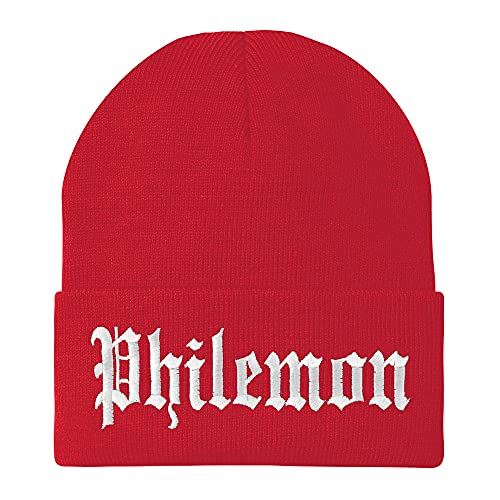Trendy Apparel Shop Philemon Old English Embroidered Long Cuff Beanie