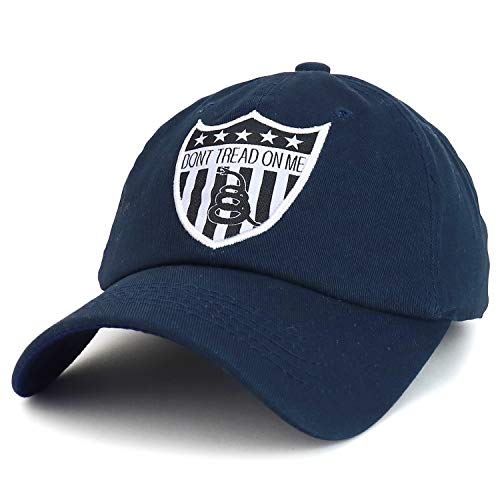 Trendy Apparel Shop Don't Tread on Me Black and White Shield Patch Baseball Cap