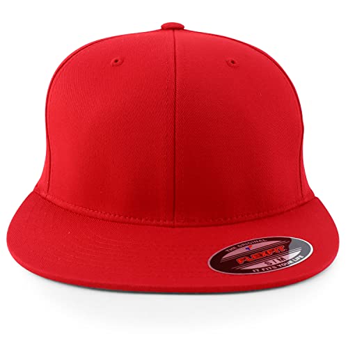 Trendy Apparel Shop 6 Panel Structured Blank Flatbill Fitted Closure Flexfit Cap
