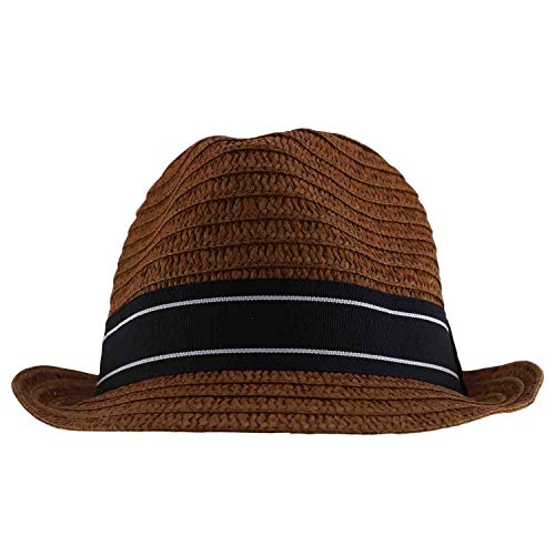 Trendy Apparel Shop Men's Paper Straw Woven Striped Band Stingy Fedora Hat