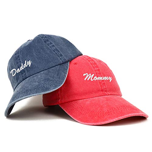 Trendy Apparel Shop Script Mommy and Daddy Pigment Dyed Couple 2 Pc Cap Set