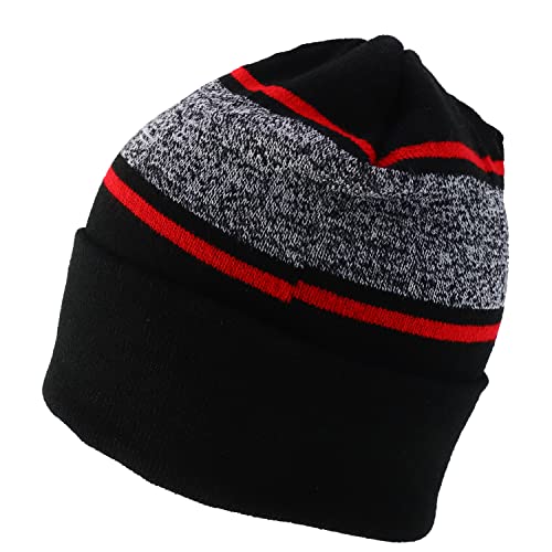 Trendy Apparel Shop Made in USA Striped Contrasting Stripes Long Cuff Beanie