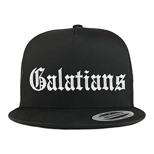 Trendy Apparel Shop Galatians Old English 5 Panel Flatbill Trucker Cap