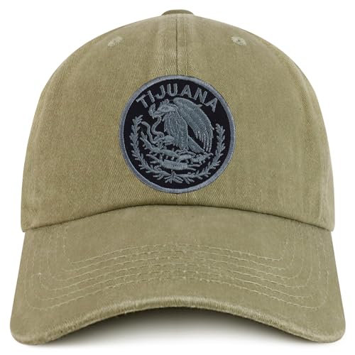 Trendy Apparel Shop Tijuana Mexico Charcoal Embroidered Patch Pigment Dyed Washed Baseball Cap
