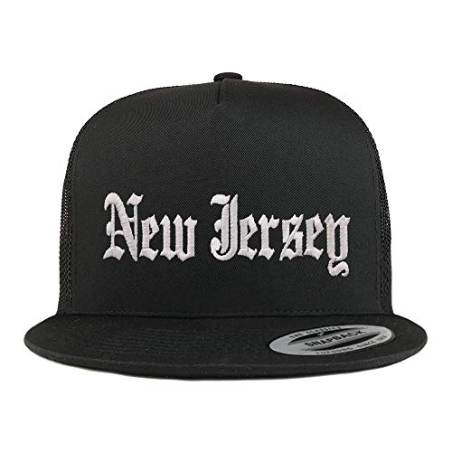 Trendy Apparel Shop New Jersey State Old English 5 Panel Flatbill Trucker Cap