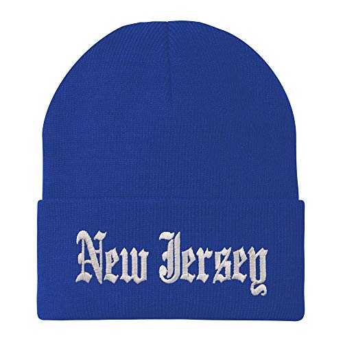 Trendy Apparel Shop New Jersey State Old English Embroidered Long Cuff Beanie