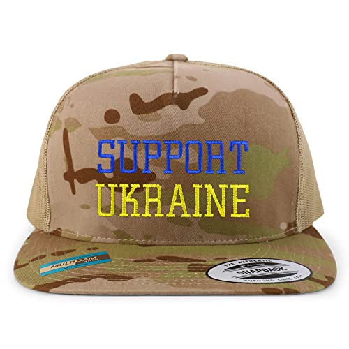 Trendy Apparel Shop Support Ukraine Embroidered 5 Panel Flatbill Trucker Cap