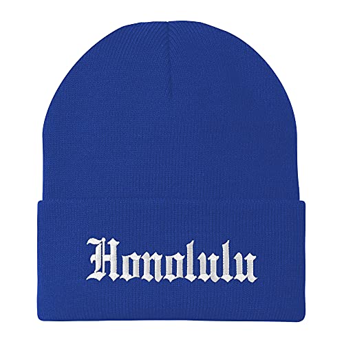 Trendy Apparel Shop Honolulu Old English Embroidered Long Cuff Beanie