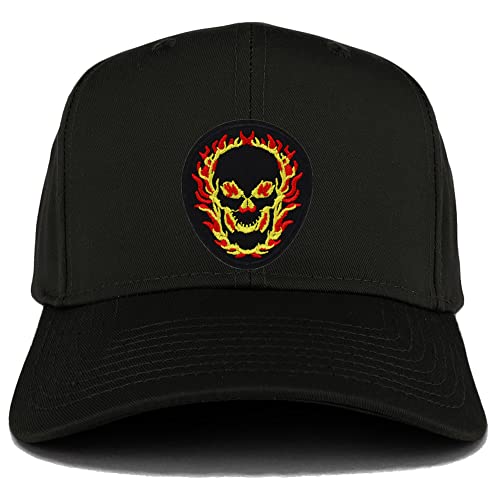 Trendy Apparel Shop Flaming Black Red Skull Patch Structured Baseball Cap