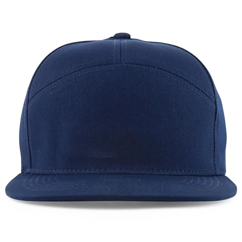 Trendy Apparel Shop 7 Panel Cotton Structured Flat Bill Camper Style Snapback Cap