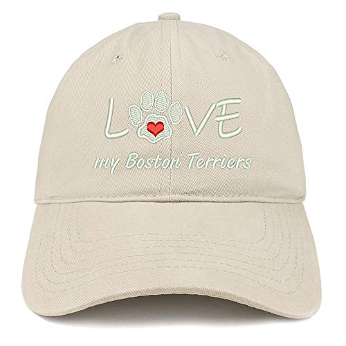 Trendy Apparel Shop I Love My Boston Terriers Embroidered Soft Crown 100% Brushed Cotton Cap