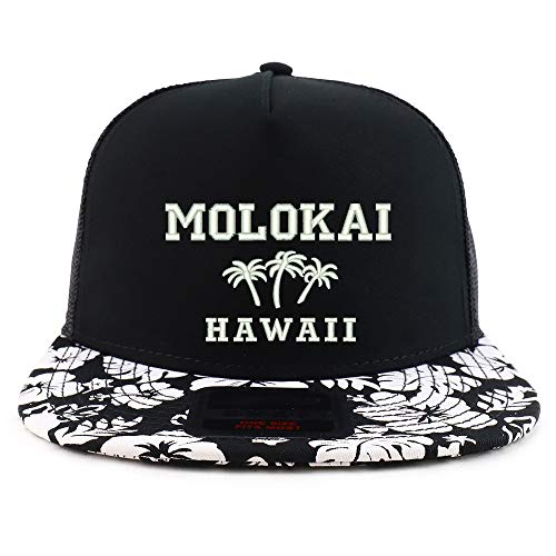 Trendy Apparel Shop Molokai Hawaii Embroidered Floral Bill Mesh Snapback Cap