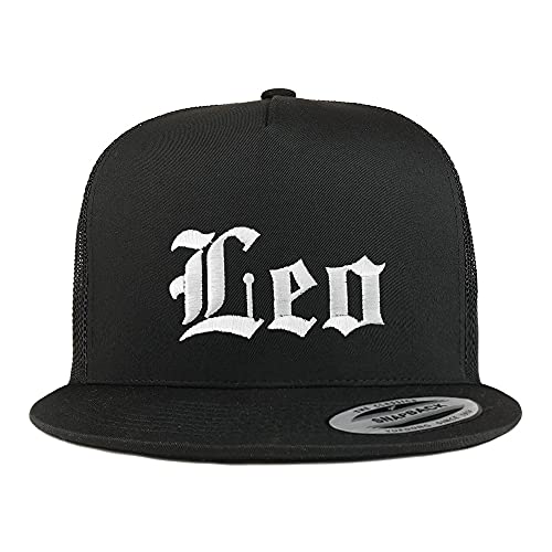 Trendy Apparel Shop Leo Old English 5 Panel Flatbill Trucker Cap
