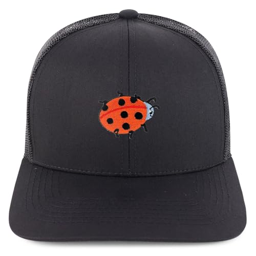 Trendy Apparel Shop Ladybug Embroidered Patch Structured 6 Panel Mesh Back Trucker Cap