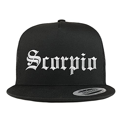 Trendy Apparel Shop Scorpio Old English 5 Panel Flatbill Trucker Cap