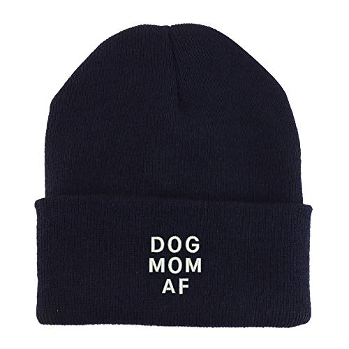 Trendy Apparel Shop Dog Mom Af Embroidered Made in USA Cuff Folded Acylic Knit Winter Beanie Hat